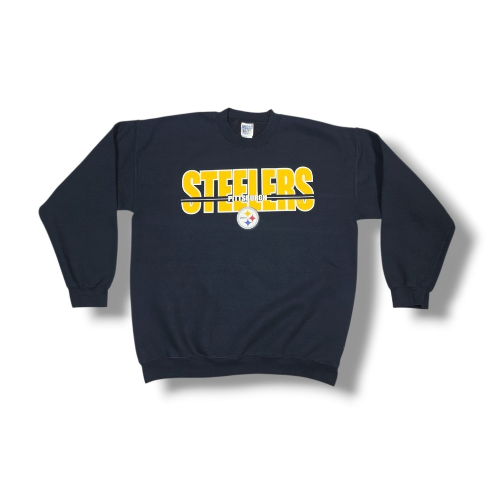 Vintage NFL Pittsburgh Steelers Logo Crewneck Black Gildan Sweatshirt Men's L
